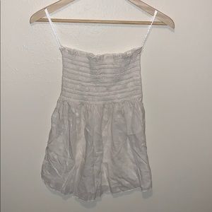 Guess Jeans Y2K Tube Top Polka Dot Babydoll Shirred White 100% Cotton NWOT Sz L